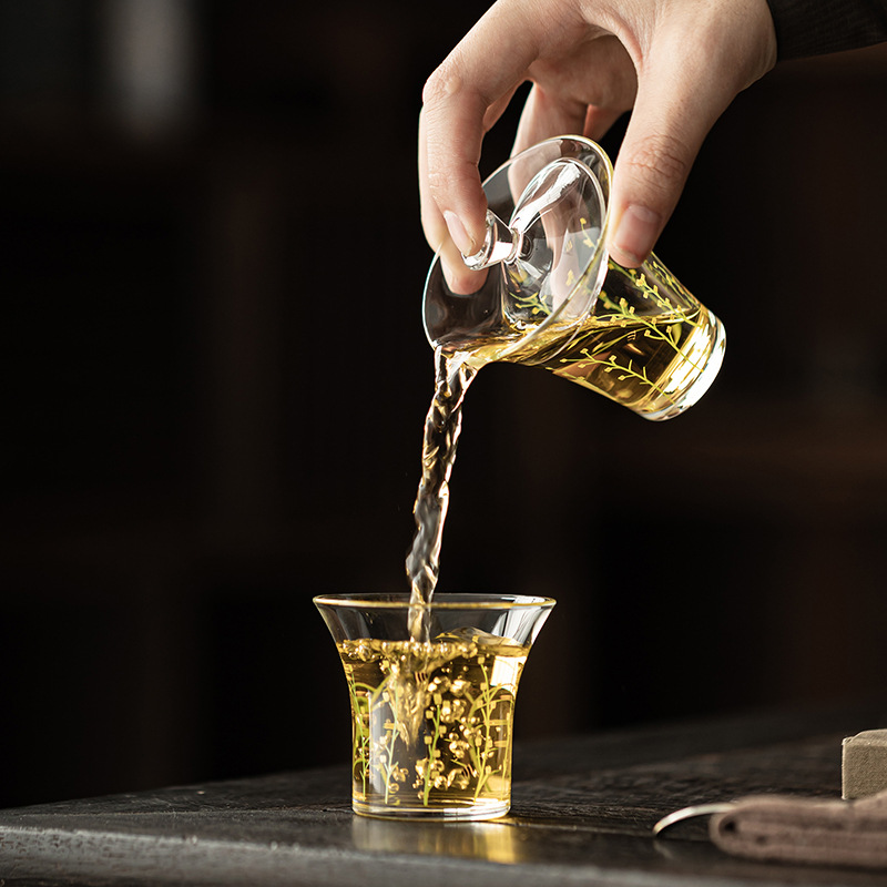 Bộ chén chén chén chén chén trà mini có nắp đậy bằng thủy tinh cao borosilicat trong suốt gia dụng bộ trà kungfu dùng một người