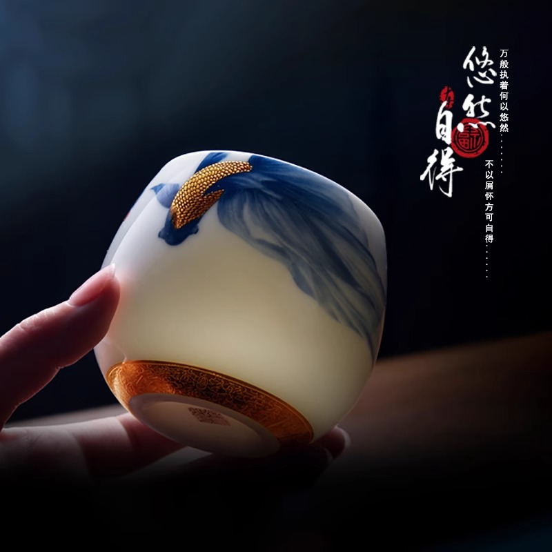 Bộ ấm chén trà Kung Fu Jingshan House của Huang Xudong với họa tiết xanh lá cây kỳ ảo, kèm hộp quà tặng