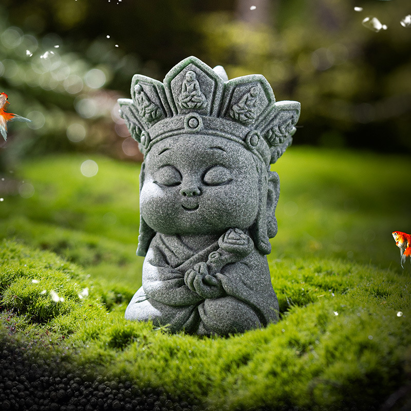 Đá sa thạch xanh kiểu Trung Quốc không nói nên lời Phật tốt lành Ruyi Zen trà thú cưng bể cá trang trí nhỏ trang trí chơi trà để bàn