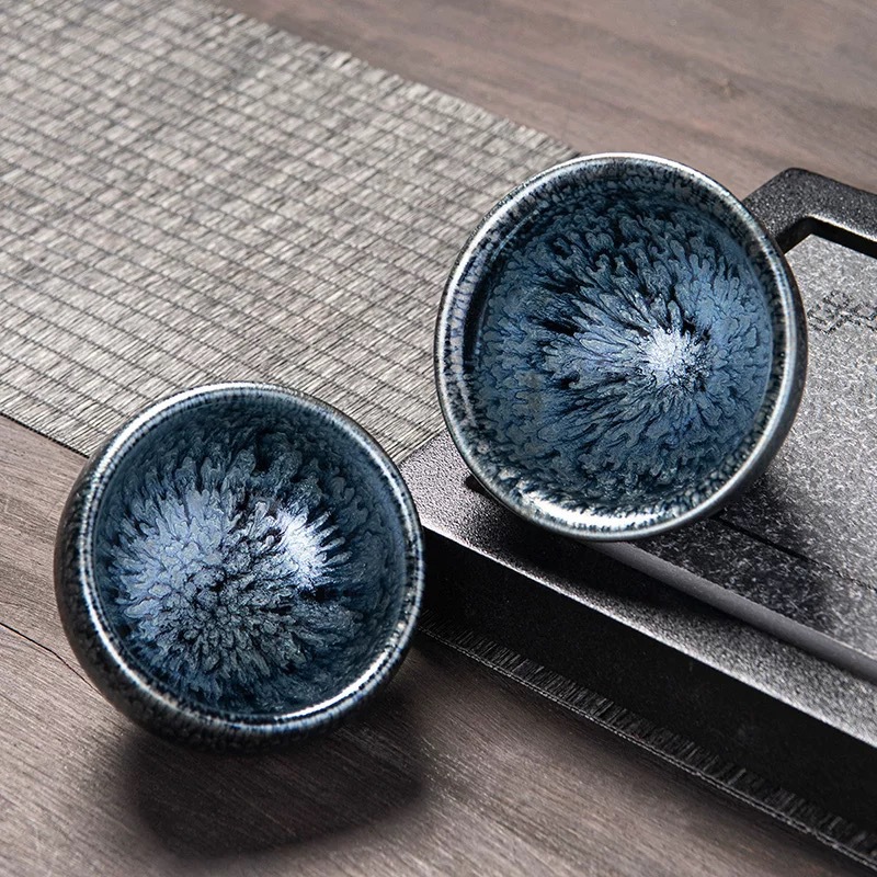 Tách trà Jianyang Jianzhan, chất liệu gang nguyên chất và men nguyên chất, dùng trong gia đình, miệng nhỏ, thiền định thiền tông, sứ xanh trắng, tách đơn, bán buôn, làm thủ công.