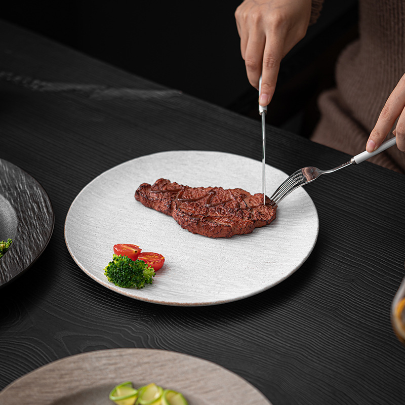 Đĩa ăn có vân đá mờ Bộ đồ ăn bằng gốm thô kiểu Nhật Đĩa nhà hàng gia dụng Đĩa bít tết món ăn phương Tây Đĩa tráng miệng mì ống