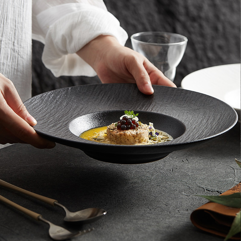 Đĩa mũ rơm đá cát lún, đĩa súp dày, bộ đồ ăn đơn giản nhẹ nhàng sang trọng cao cấp, đĩa mì ống gốm sứ, đĩa ăn tây, đĩa salad