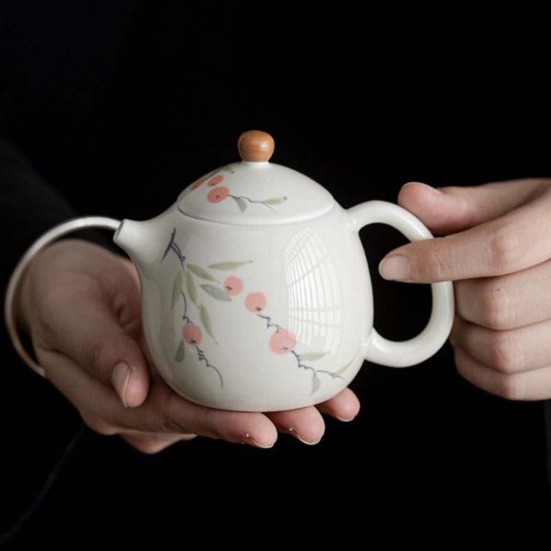 Ấm trà vẽ tay nguyên chất, hồng tráng men, hồng, thiết bị pha trà Ruyi, dụng cụ pha trà Kung Fu gia dụng, nhà sản xuất nồi đơn gốm sứ bán buôn