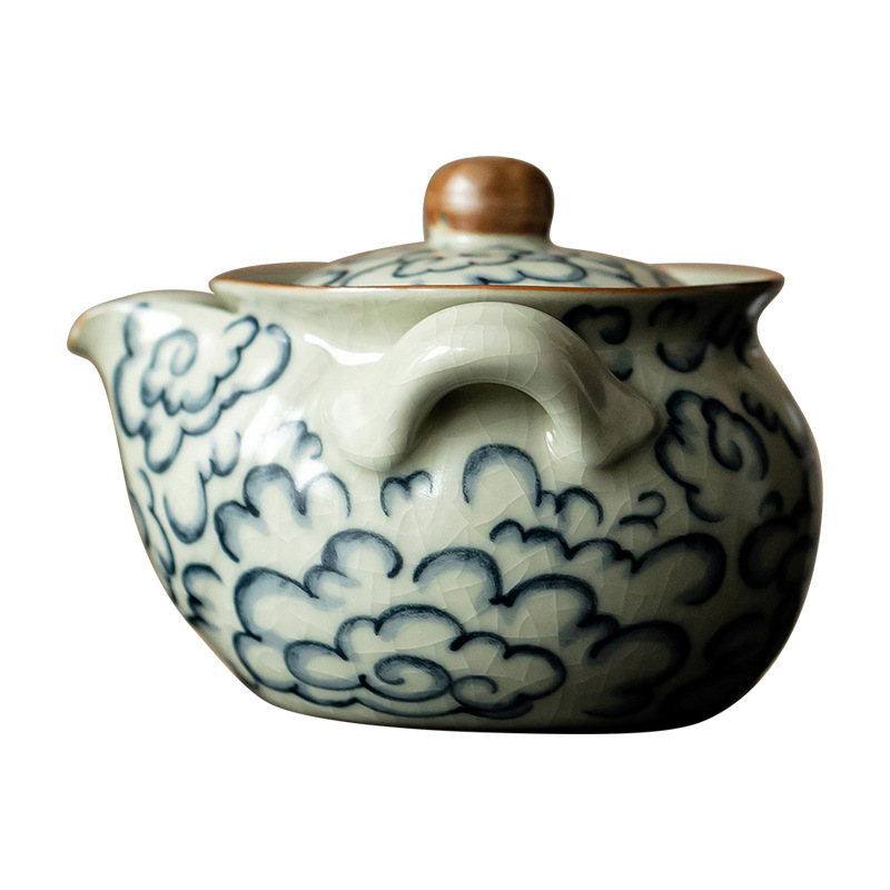 Ấm cầm tay Xiangyun cổ ấm trà gốm sứ Ấm pha trà dung tích lớn không nóng ấm lò Ru có thể dùng để nâng cao Bộ trà Kung Fu