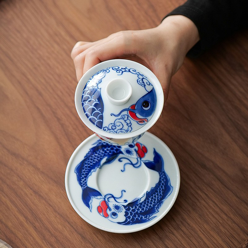 Xianglong Nafu móng ngựa ba cái nắp bát trà Kung Fu gốm sứ cao cấp một chiếc bát trà có nắp bộ trà không nóng bán buôn