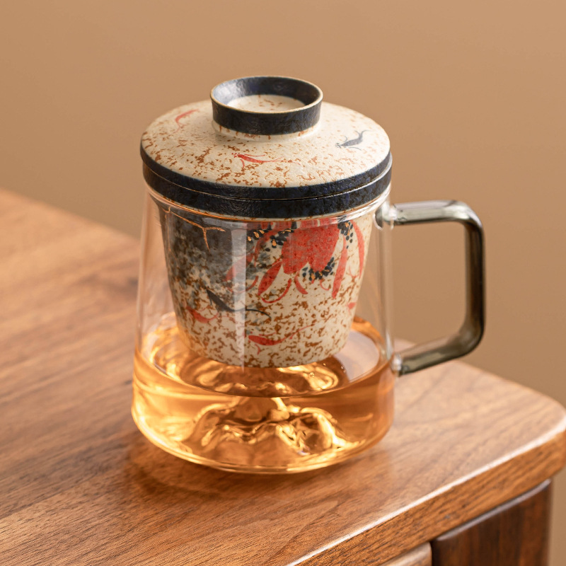 Cốc tách nước trà đen đá lửa trắng xanh, cốc văn phòng cá chép vàng Yungui, cốc uống trà, cốc cao cấp