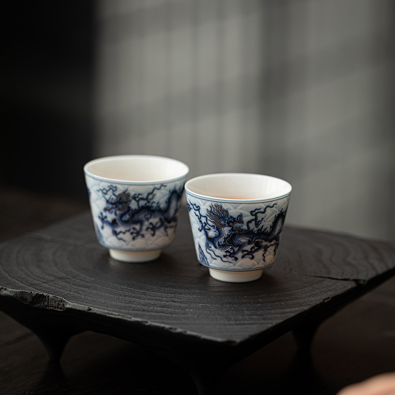 Cốc trà nhỏ Kung Fu gốm sứ hoa văn rồng vàng bạc cốc pha trà gia dụng cốc thưởng thức cốc chủ nhân cổ điển cốc đơn cốc uống trà