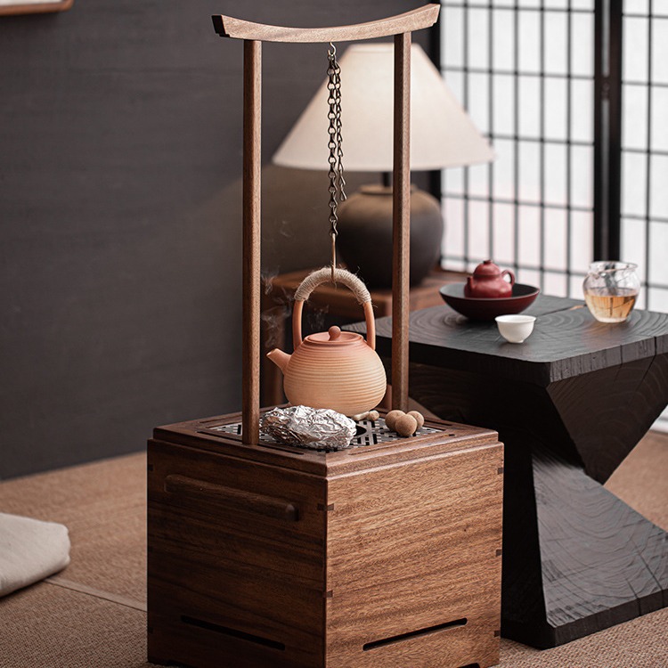 Gỗ óc chó đen Bát lửa bếp nấu trà bếp than rang cam cao cấp gia đình trong nhà phòng trà bếp than bếp đun trà sưởi ấm