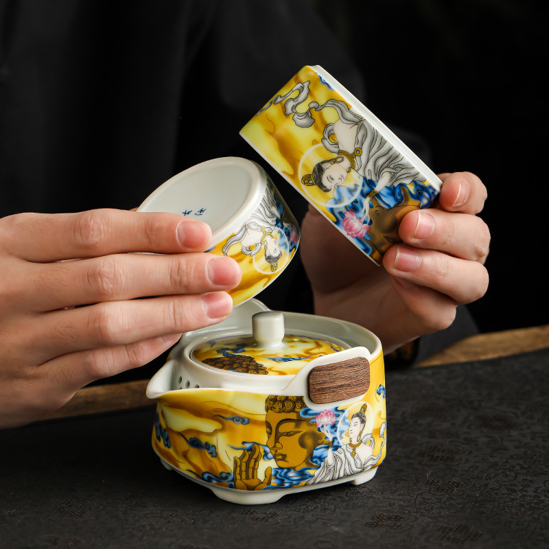 Gốm sứ Soda tráng men Đôn Hoàng Sifang Express Cup Bộ trà du lịch Bộ thiết bị uống trà di động ngoài trời tiện lợi