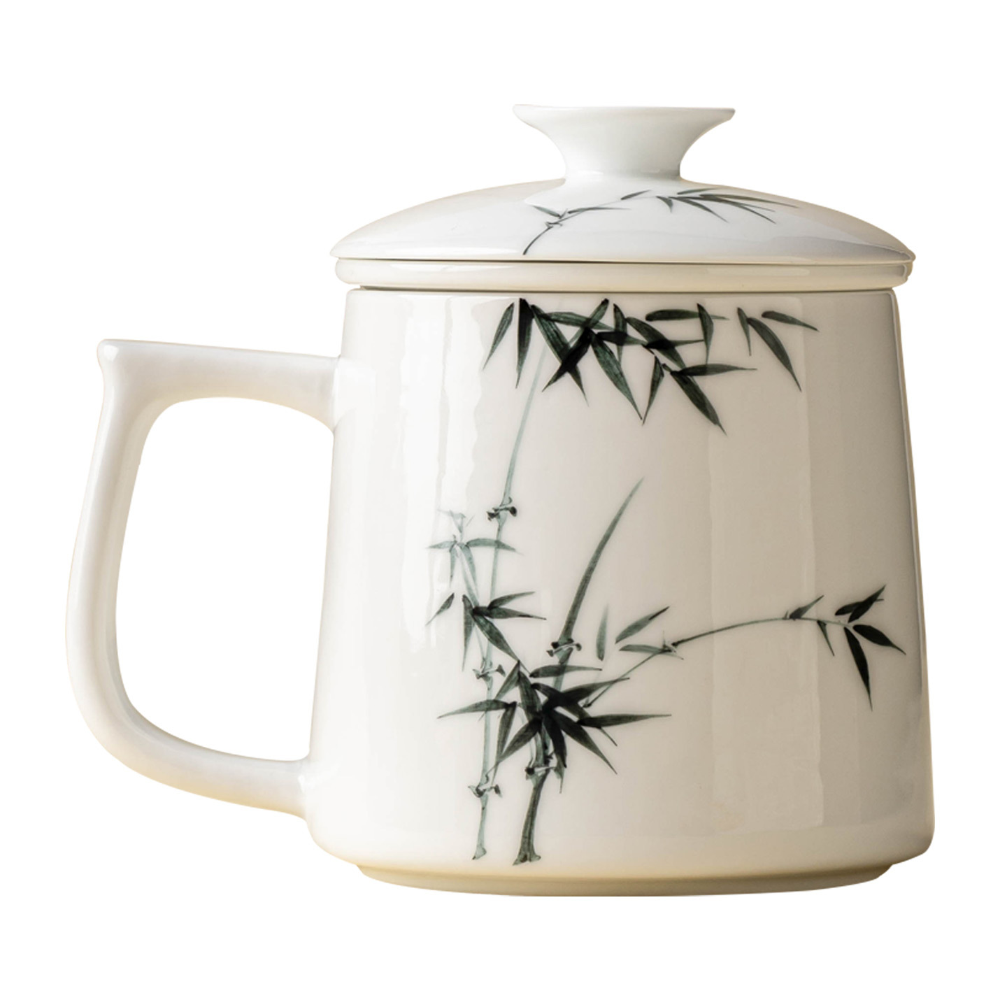 Cốc pha trà gốm sứ bằng tre mực vẽ tay Jisu cốc lớn gia dụng có nắp có thể treo cốc uống nước văn phòng