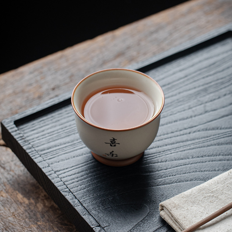 Cốc chủ nhân màu be Ru Kiln bát chén trà lớn gia dụng cốc đơn cốc gốm sứ sản phẩm viết tay chuyên dụng cá nhân cốc trà