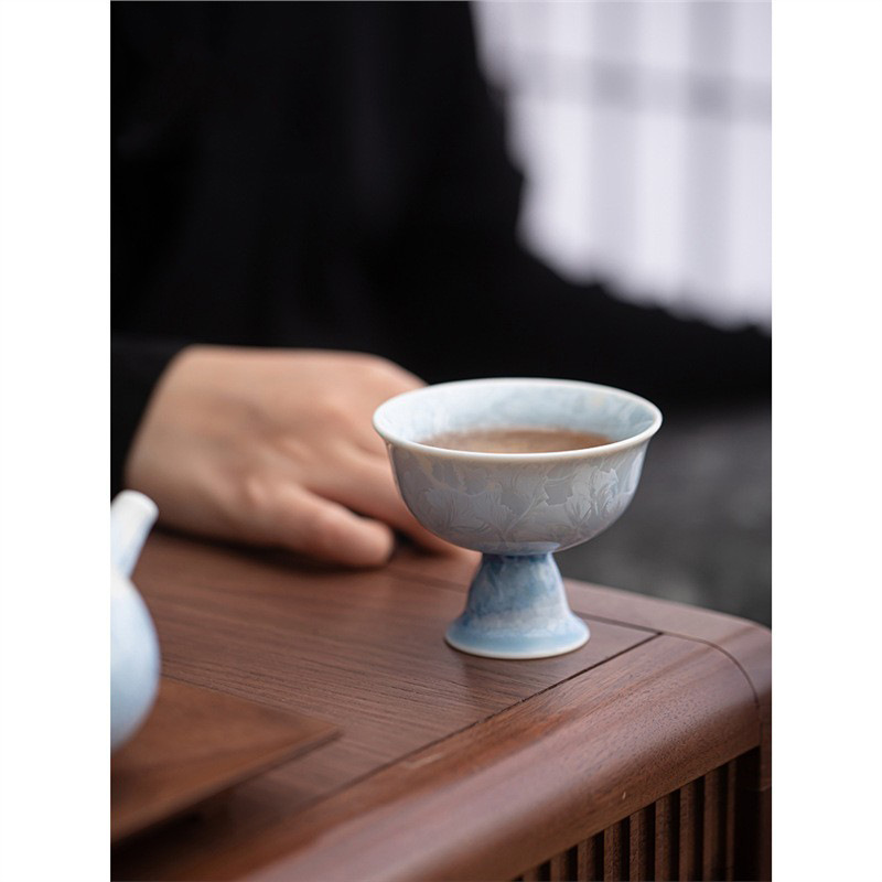 Lò nung thủ công biến đổi pha lê men cao cốc công phu bộ trà cao cấp pha lê băng màu xanh chủ nhân hộp quà tặng bán buôn quà tặng