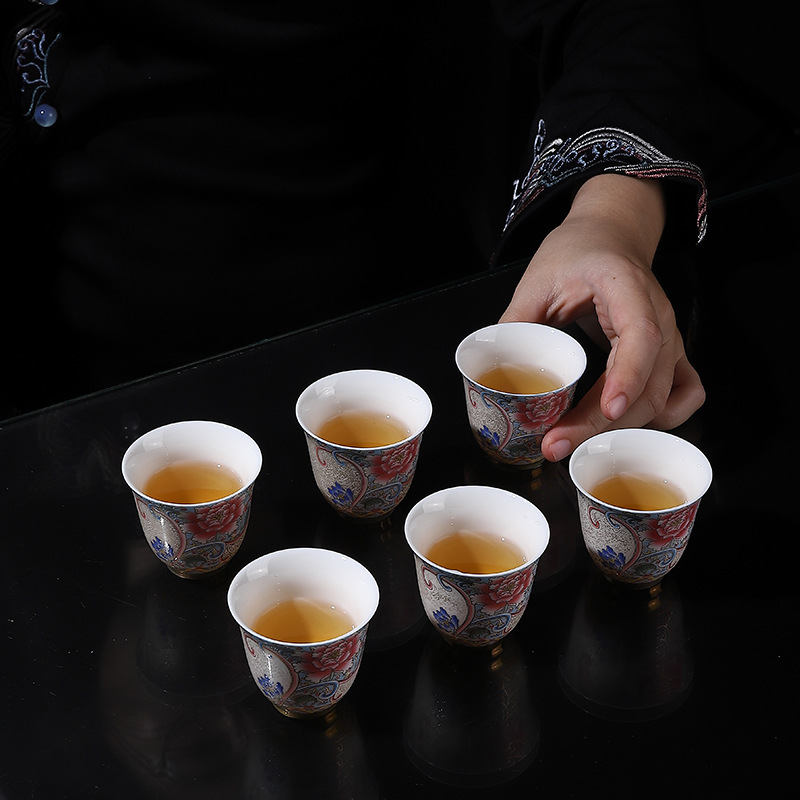 Cloisonné bạc thủ công cốc cá nhân nhỏ cốc trà mộc lan gốm sứ cốc đơn men màu cung điện cốc trà hộp giấy
