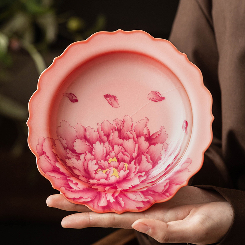 Bình phong cách Trung Quốc màu đỏ quốc gia, hoa mẫu đơn, đế lót ly, đế cách nhiệt, khay trà, khay trà, khay trà, khay trà, khay trái cây khô