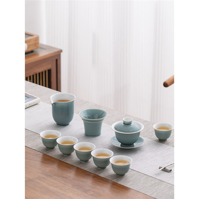 Bộ ấm trà Yanyu Qingshan Hộp quà tặng bát nắp trà Bộ ấm trà Kung Fu sang trọng bộ cao cấp quà tặng gia dụng