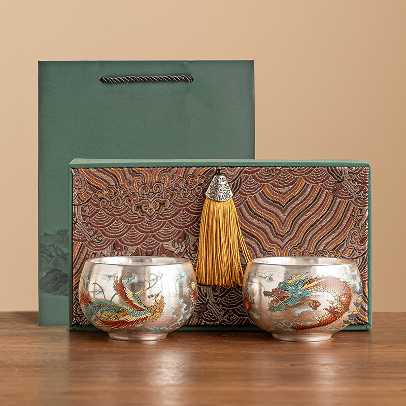 Cốc trà sang trọng ánh sáng mạ bạc 999, cốc chủ nhân, cốc thiền Longfeng Chengxiang, cốc trà gia dụng, quà lưu niệm