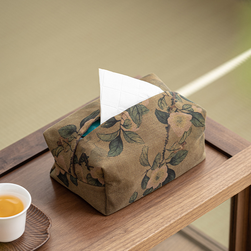 Hộp giấy rút sợi mây thơm kiểu Trung Quốc hộp khăn giấy sang trọng nhẹ vải nghệ thuật thiền trà để bàn túi giấy rút gia dụng phòng khách