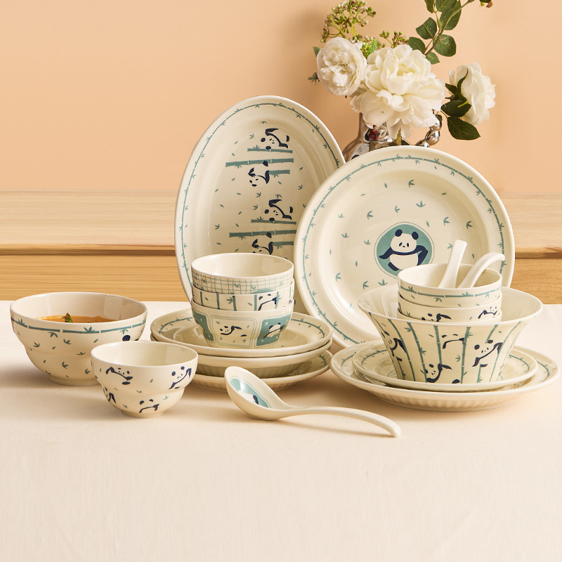 Bộ bát đĩa gốm sứ Panda Xizhu Bộ bát đĩa gia dụng Bộ bát đĩa bộ đồ ăn tân gia