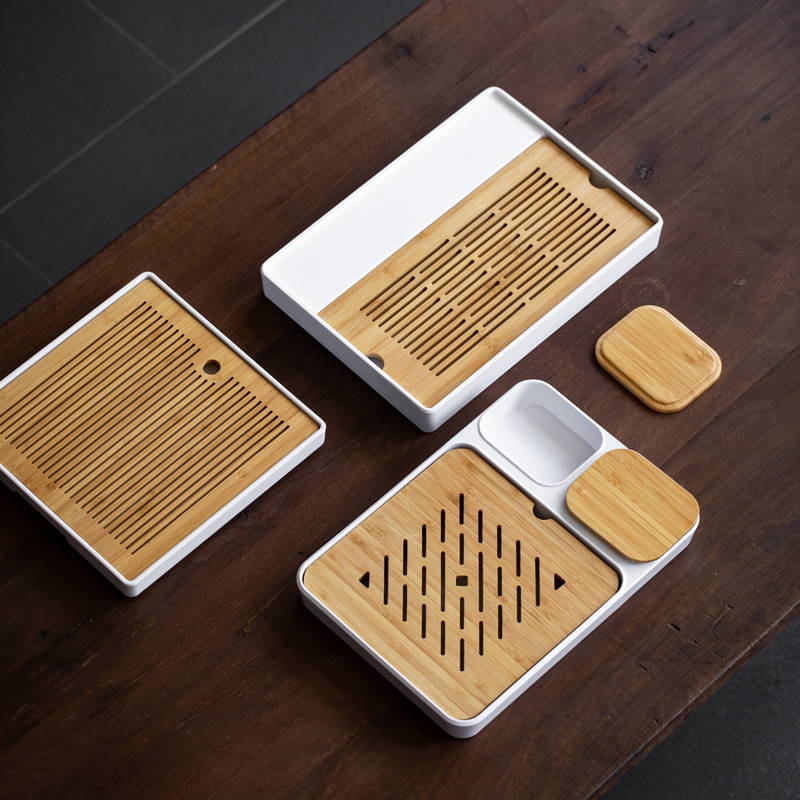 Khay trà tre đơn giản kiểu Nhật, khay pha khô melamine kiểu trữ nước gia dụng cỡ nhỏ, Bộ trà Kungfu, khay trà bàn trà