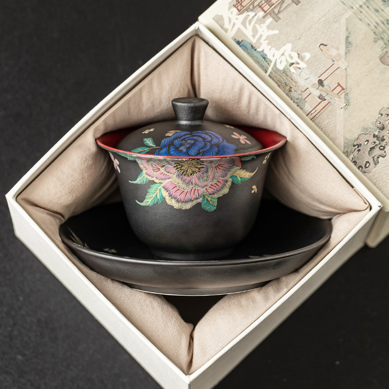 Kesi hoa nướng cao cấp bát trà cốc pha trà chuông Mohua lộng lẫy bát trà gia dụng có nắp ba không nóng tay