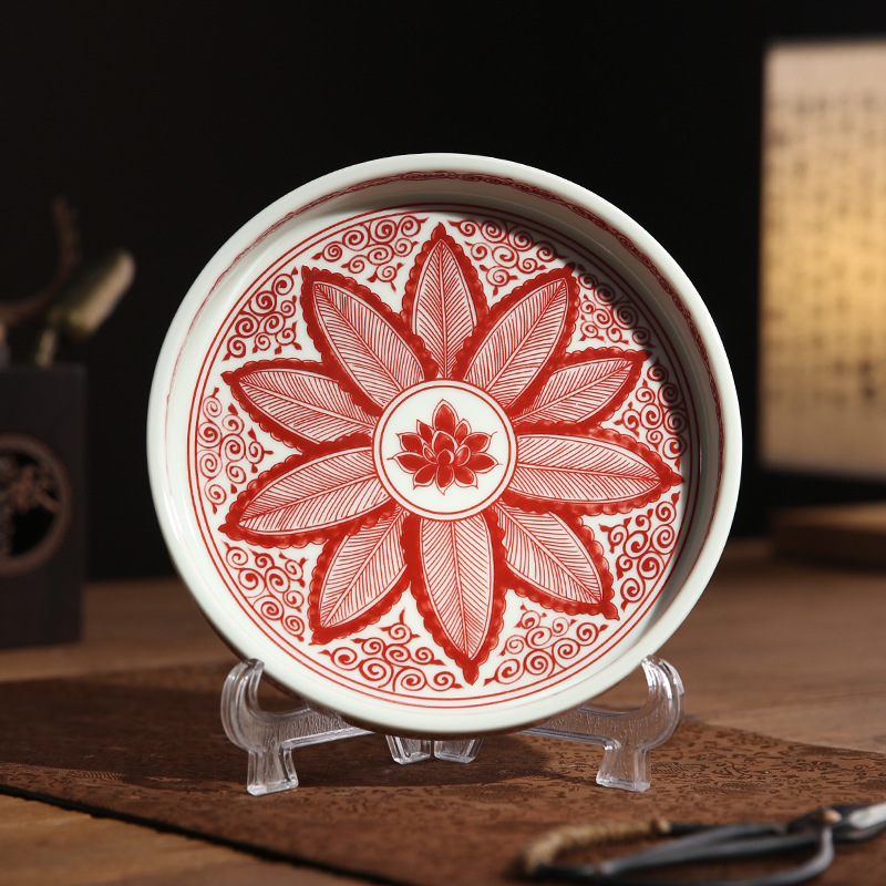 Chậu sứ trắng xanh Jingdezhen, bàn pha khô, trà sứ, bình chứa nước, khay đựng nước, khay đựng trà, bát có nắp phong cách wabi-jifeng cao cấp