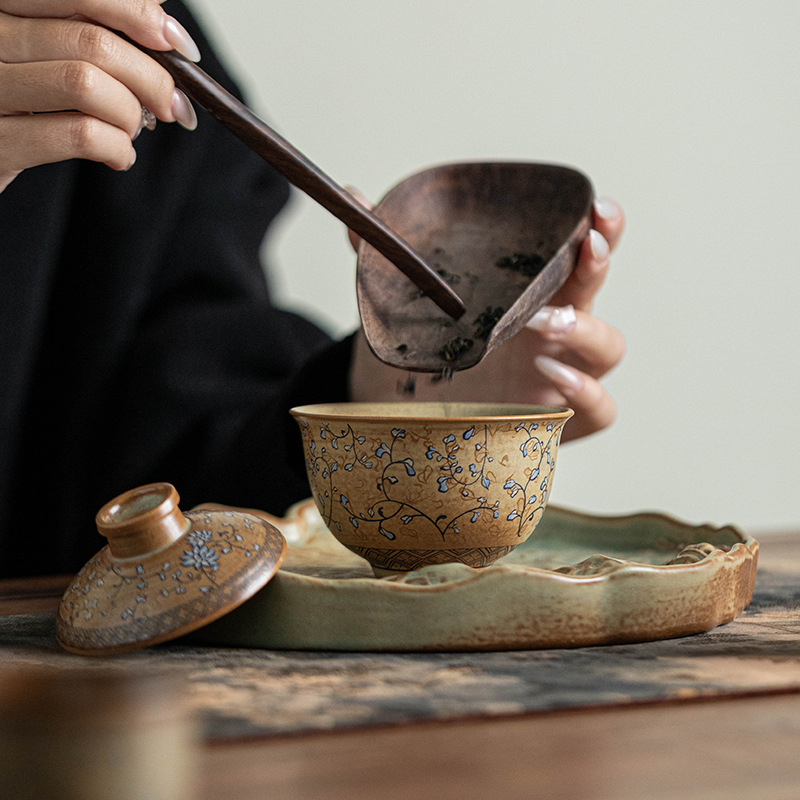 Bộ trà du lịch hoa sen xanh và trắng Bộ trà Kung Fu gốm cắm trại di động Một ấm ba cốc