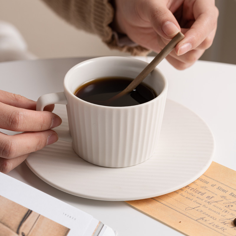 Bộ cốc và đĩa cà phê Họa Tiết Dọc gốm cốc cốc đựng nước uống cốc có thìa trộn cốc trà buổi chiều cốc ăn sáng