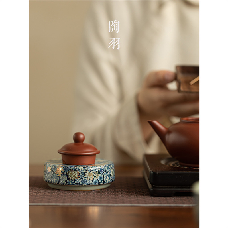 Cốc lò Ru cổ điển hoa đá trống nắp nắp ấm phụ kiện bộ trà kungfu nắp ấm tử sa nắp ấm đế cốc khay trà