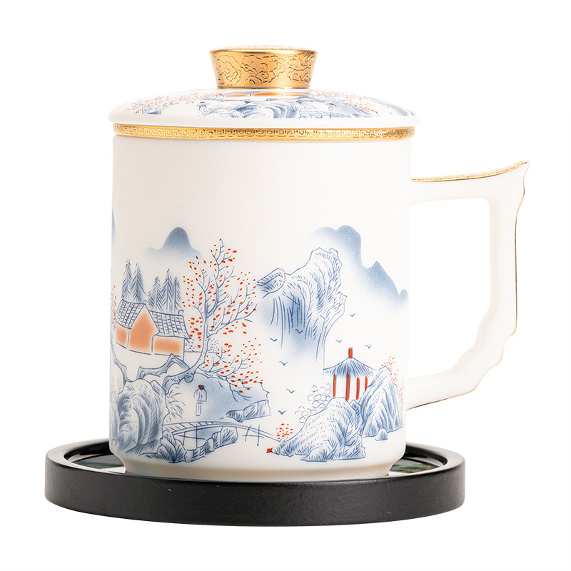 Cốc văn phòng sứ ngọc bích mỡ cừu cao cấp cốc pha trà gốm sứ tách trà cốc nước họp kinh doanh quà tặng cao cấp