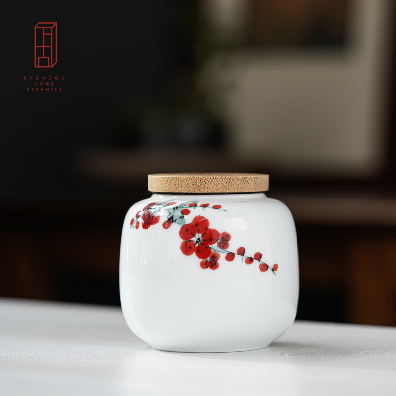 Hộp đựng trà vẽ tay, hộp gốm, hộp đựng trà nhỏ mini sáng tạo, hộp đựng đồ sứ trắng, hộp kín, bao bì trà