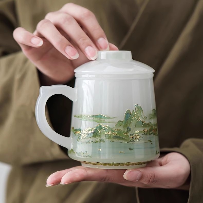 Hàng ngàn dặm nước đá cao cấp thủy tinh văn phòng tách trà chuyên dụng cá nhân tách trà bộ trà nam cao cấp