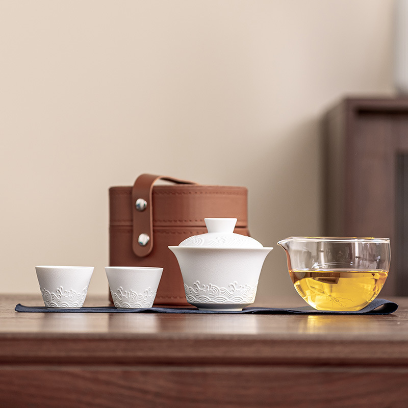 Bát có nắp sóng, cốc khách nhanh, bộ trà du lịch, một ấm ba cốc, bộ trà gốm sứ cầm tay, cốc trà, cốc công bằng