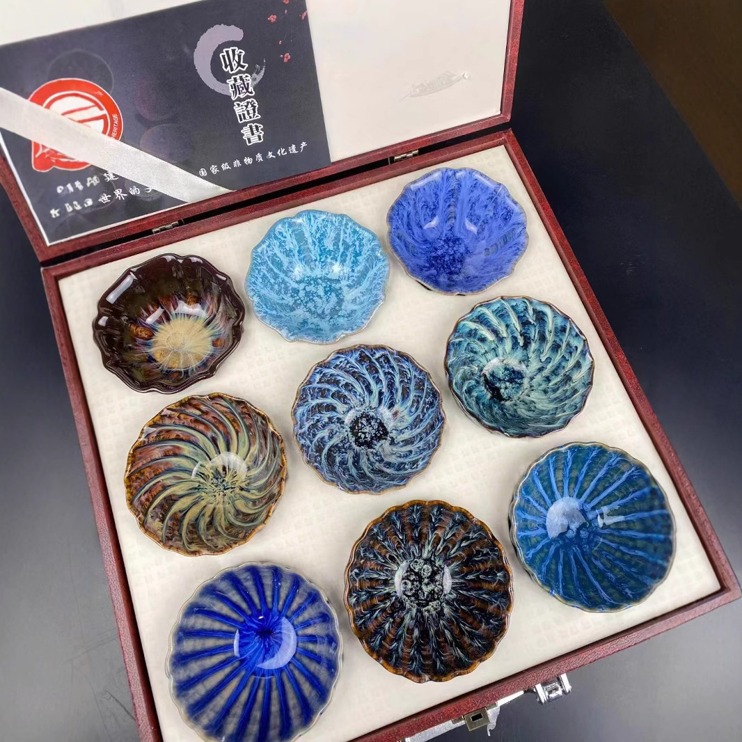 Cốc gốm sứ thay đổi cốc trà Jianzhan bộ cốc chín màu bộ trà Kung Fu cốc đơn cốc chủ nhân lễ hội logo quà tặng