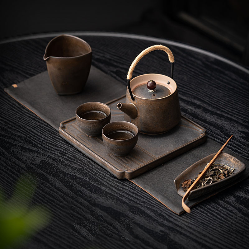 Bộ dụng cụ pha trà Kung Fu mạ vàng cổ điển dụng cụ pha trà loại nhỏ gia dụng một ấm hai cốc khay trà nguyên bộ