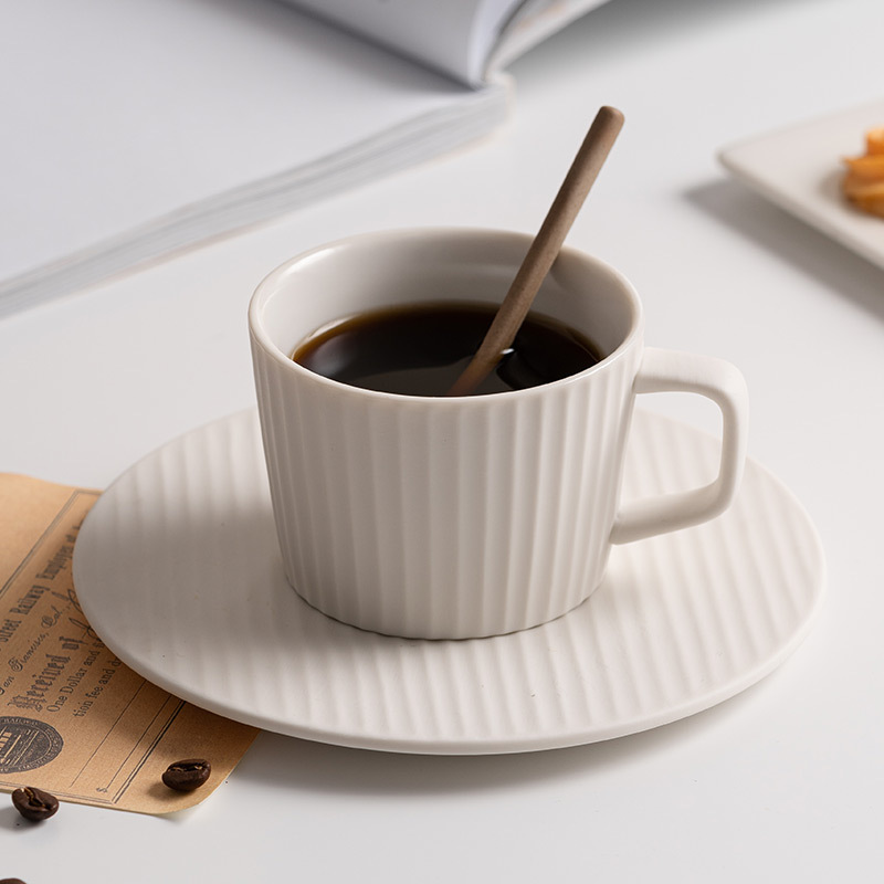 Bộ cốc và đĩa cà phê Họa Tiết Dọc gốm cốc cốc đựng nước uống cốc có thìa trộn cốc trà buổi chiều cốc ăn sáng