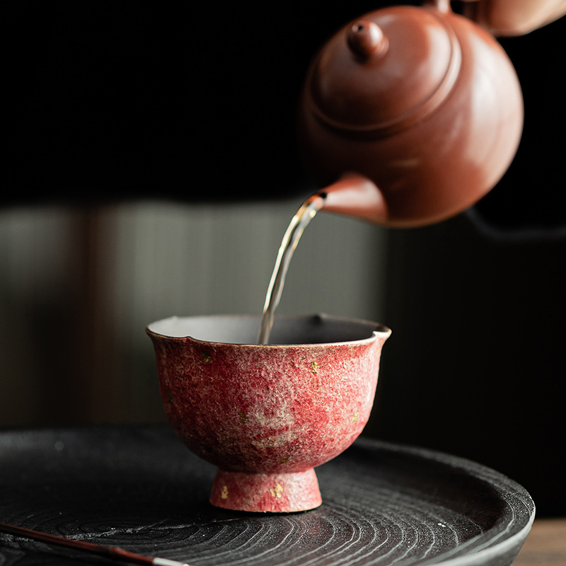 Đá mỏ gốm vẽ miệng hoa cốc cao cốc uống trà thủ công gốm sứ Trung Quốc cốc uống trà cốc trà cá nhân cốc đơn
