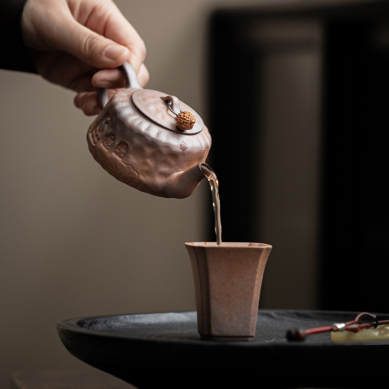 Ấm thiền Đôn Hoàng bùn đá cũ dụng cụ pha trà kungfu cổ điển gia dụng ấm pha trà đơn ấm lọc lỗ bóng gốm thô kiểu Trung Quốc