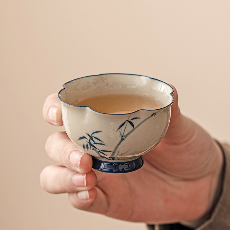 Cốc trà tre gấu trúc xám thực vật cốc gia dụng cốc đơn bộ trà Kung Fu cốc cánh hoa gốm sứ