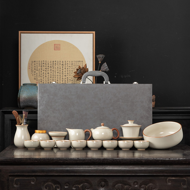 Bộ ấm trà Kung Fu Lò Ru Vàng Bộ ấm trà gốm sứ gia dụng Bộ trà quà tặng doanh nghiệp Bộ trà kèm dấu tay LOGO