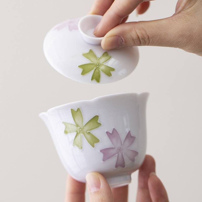 Bát có nắp vẽ tay Arita thiết bị pha trà tráng men một người dụng cụ pha trà Kung Fu gia dụng cốc trà gốm sứ nắp cốc pha trà