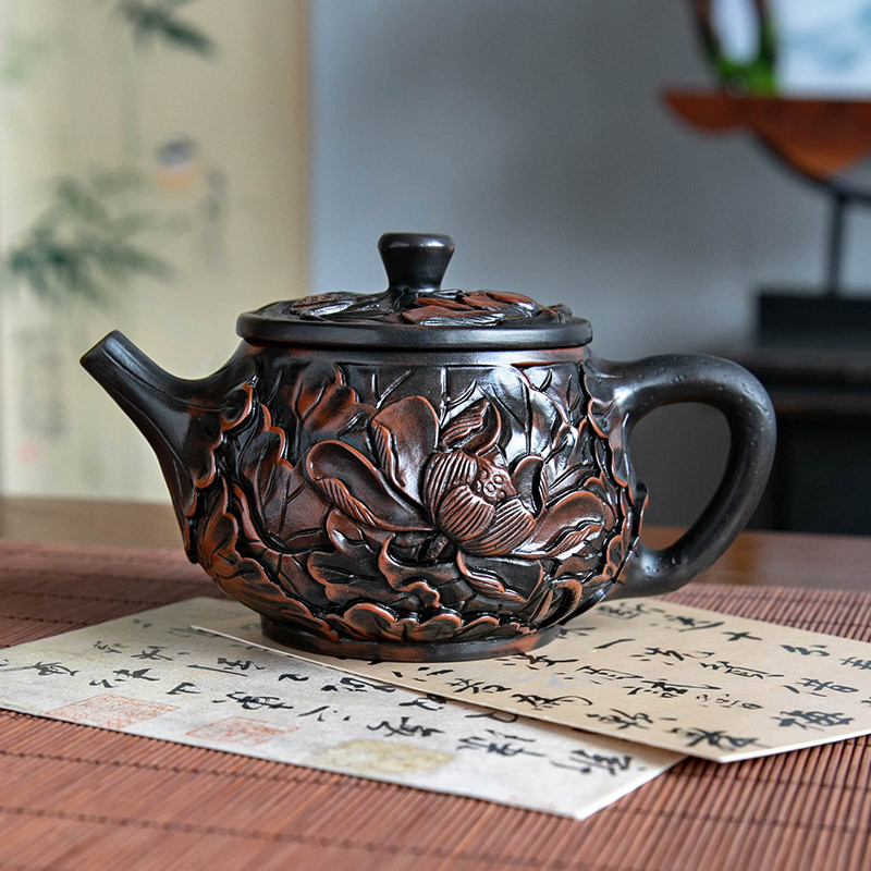 Ấm trà gốm tím ấm trà hoa sen Vân Nam Jianshui bộ trà kung fu thủ công hoàn toàn ấm trà tử sa gia dụng ấm trà đơn ấm pha trà