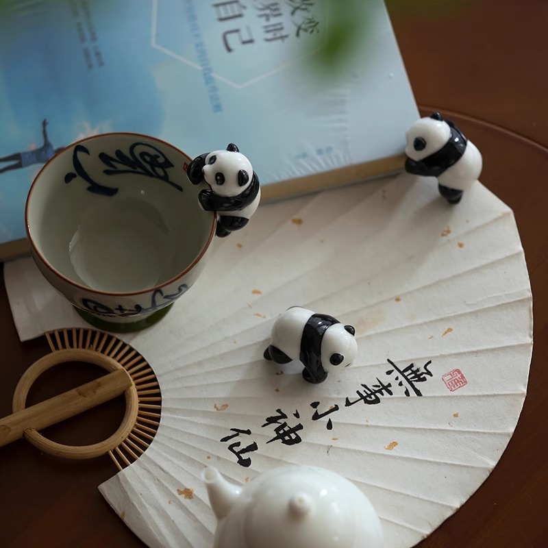 Mặt Dây chuyền cốc trà gốm sứ Gấu Trúc Nhỏ Bộ trà Kungfu gia dụng phụ kiện trà đạo đồ trang trí treo bát nắp dễ thương thú cưng trà