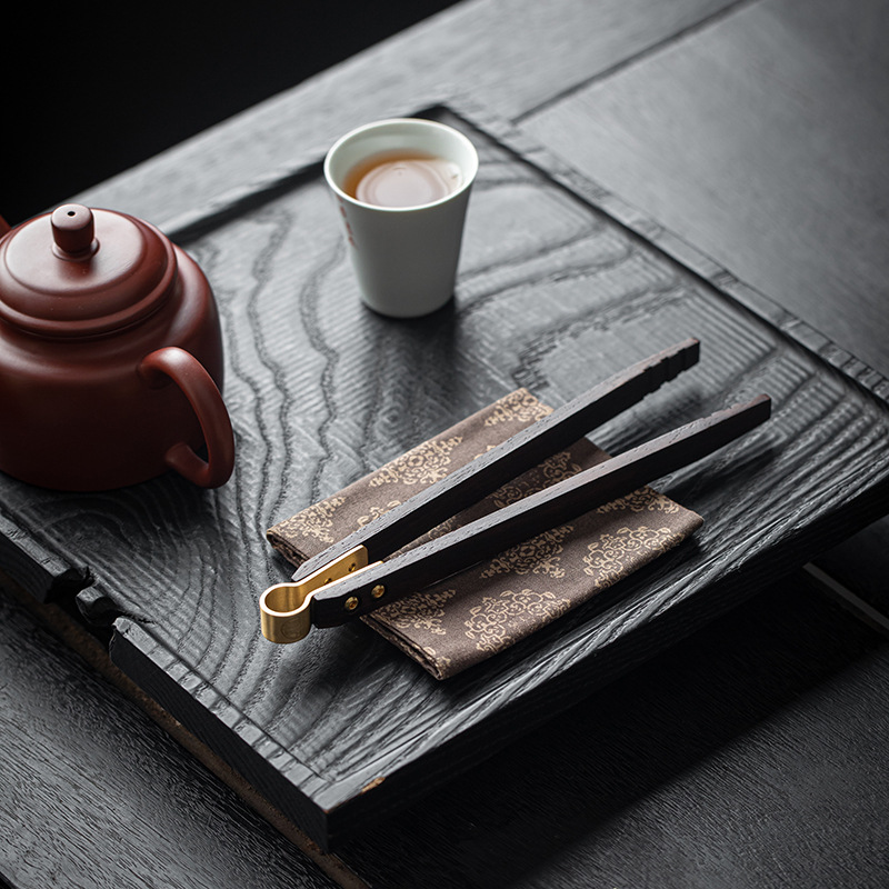 Kẹp trà gỗ nguyên khối bằng đồng thau Daantang Bộ trà Kung Fu Kẹp cốc trà gia dụng nhíp kim loại Phụ kiện trà đạo sáu quý ông