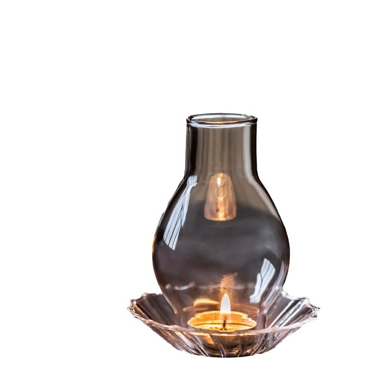 Chân đơn giản ánh nến ánh nến Bắc Âu chụp cốc đựng nến thủy tinh cổ điển chống gió bàn trà đồ trang trí bàn trà Phụ Kiện Bộ trà