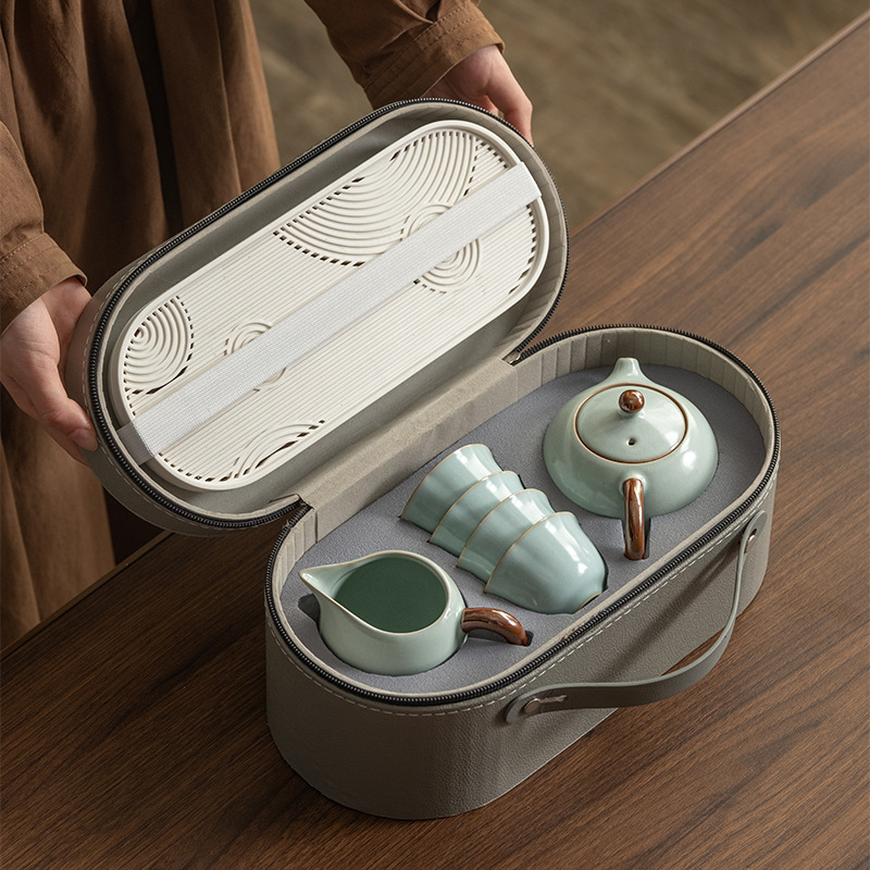 Bộ ấm trà du lịch Ruyao, tách trà, tách trà, bộ trà cầm tay, hộp quà tặng cho cha mẹ trưởng lão