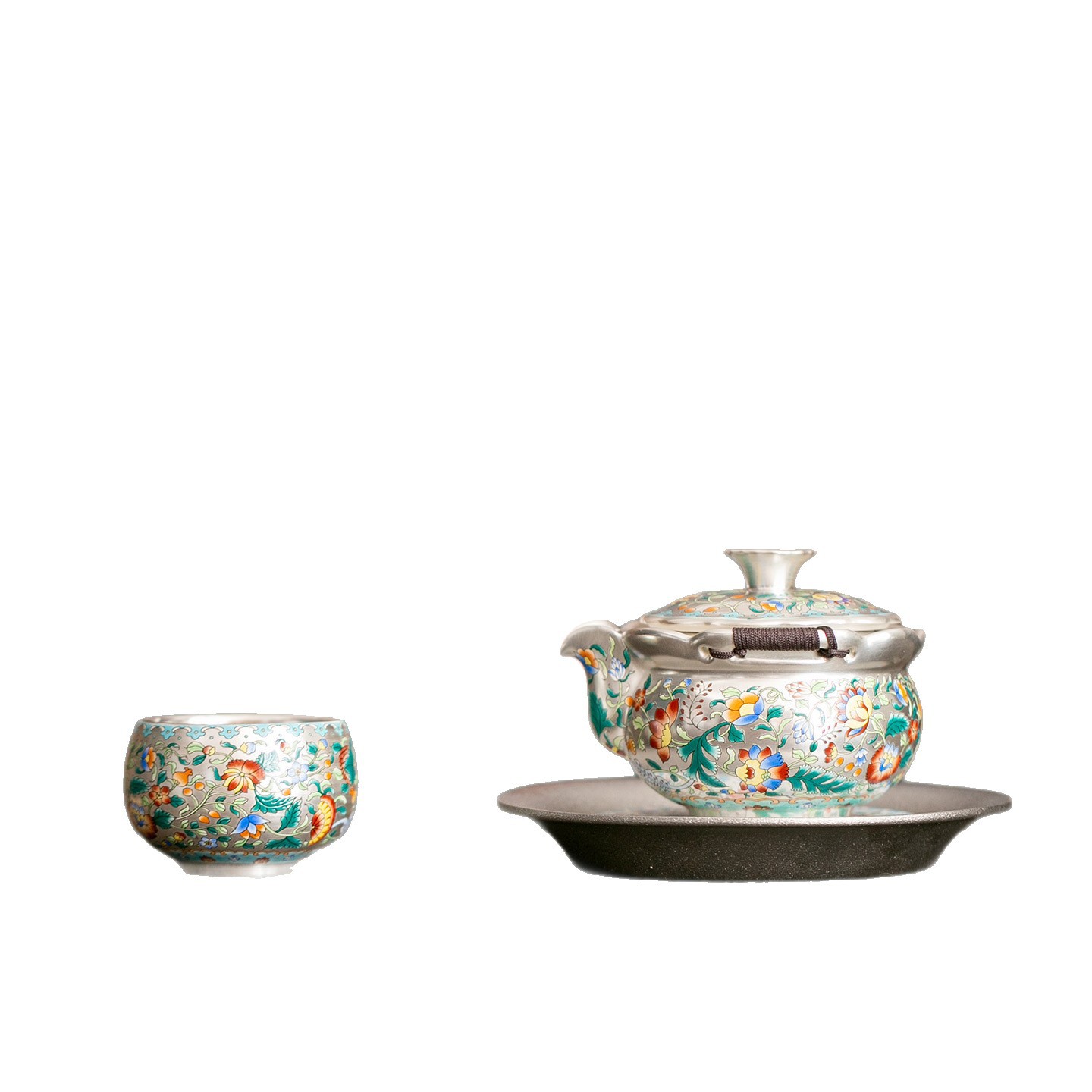 Bộ ấm chén trà Ru kiln bạc mạ vàng cao cấp, sang trọng, tiện dụng cho gia đình, gồm ấm, chén, nắp ấm, hộp quà tặng đầy đủ.