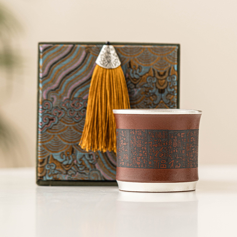 Cốc tre mạ bạc Baifu 999 cốc trà đất sét đỏ cốc chủ nhân cốc trà Kung Fu chuyên dụng cá nhân cao cấp