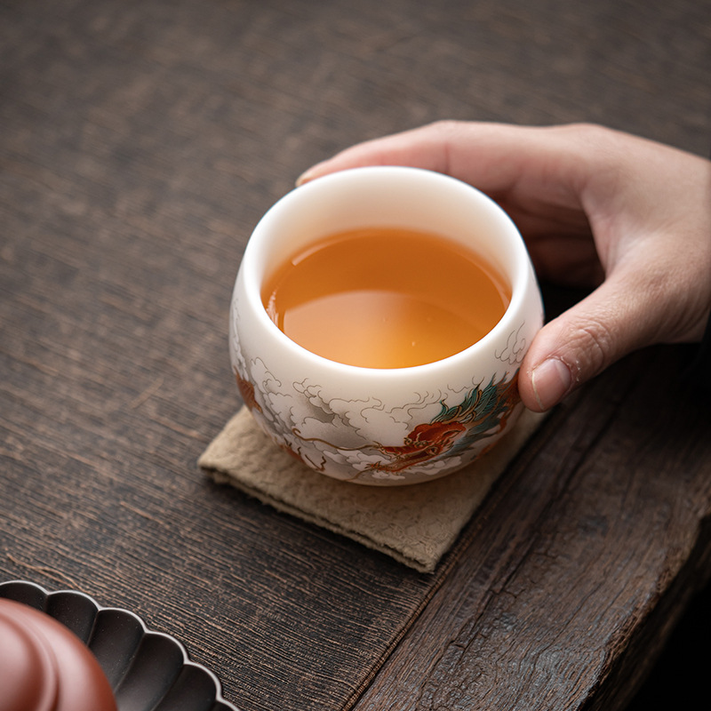 Cốc trà sứ trắng ngọc bích mỡ cừu cốc chủ nhân chuyên dụng cá nhân cao cấp cốc đơn chén trà chén trà cốc cặp gốm sứ cao cấp