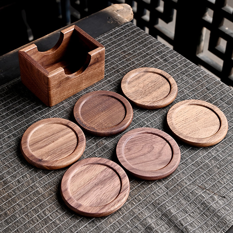 Lót cốc gỗ óc chó lót ly lót cách nhiệt lót trà chống bỏng chống trượt văn phòng gia dụng phụ kiện bộ trà Kung Fu