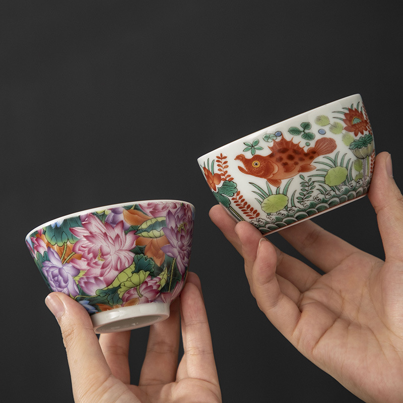 Jingdezhen tráng men màu tam tài bát cốc trà cốc đơn chủ nhân bộ trà công phu bộ trà gốm sứ cao cấp